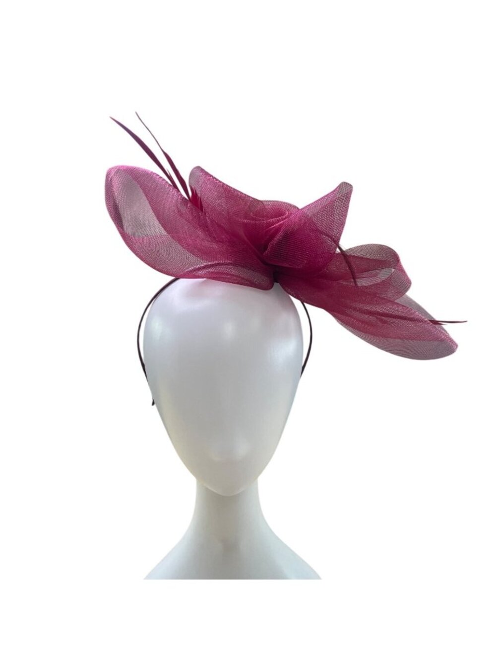 Saks Fifth Avenue Women Red Mesh Fascinator With Feathers Elegant Headwear